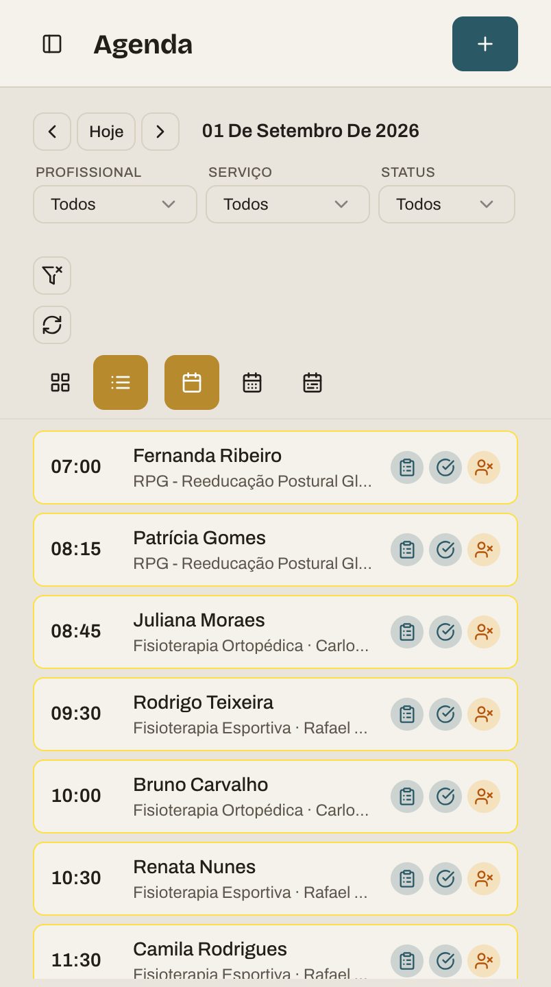 Tela de Agenda do aya